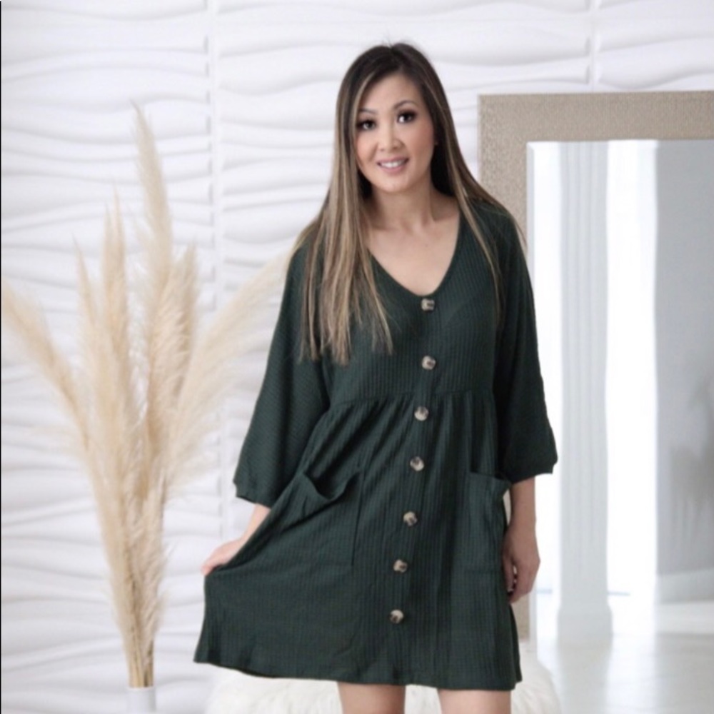 Irene Hunter Green Babydoll Waffle Knit Dress